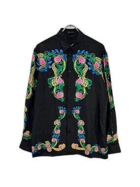 Versace Gianni Black Multicolor Floral Print Long Sleeve Button Shirt 39